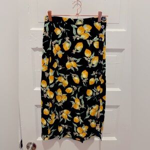 Floral Black Skirt with Lemon Print